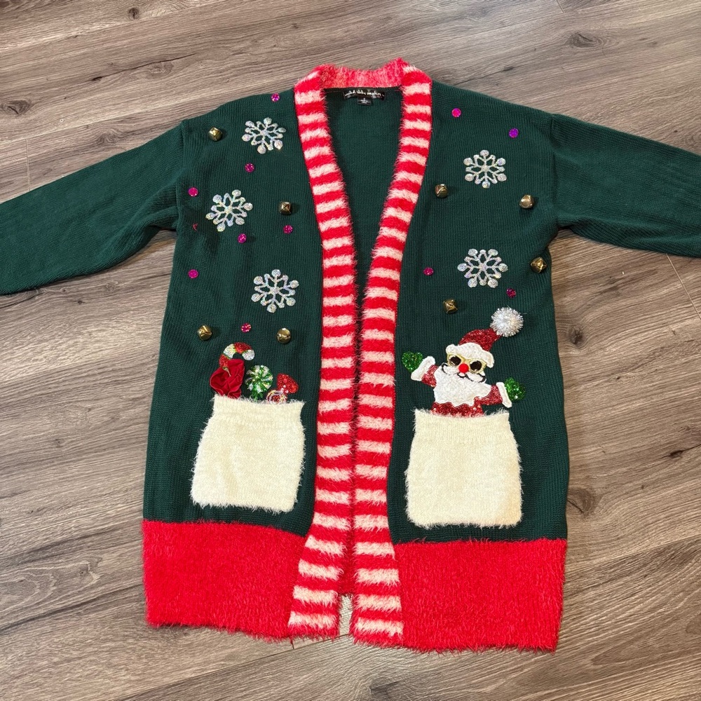 United States Embellished Festive Green and Red Christmas Cardigan size small